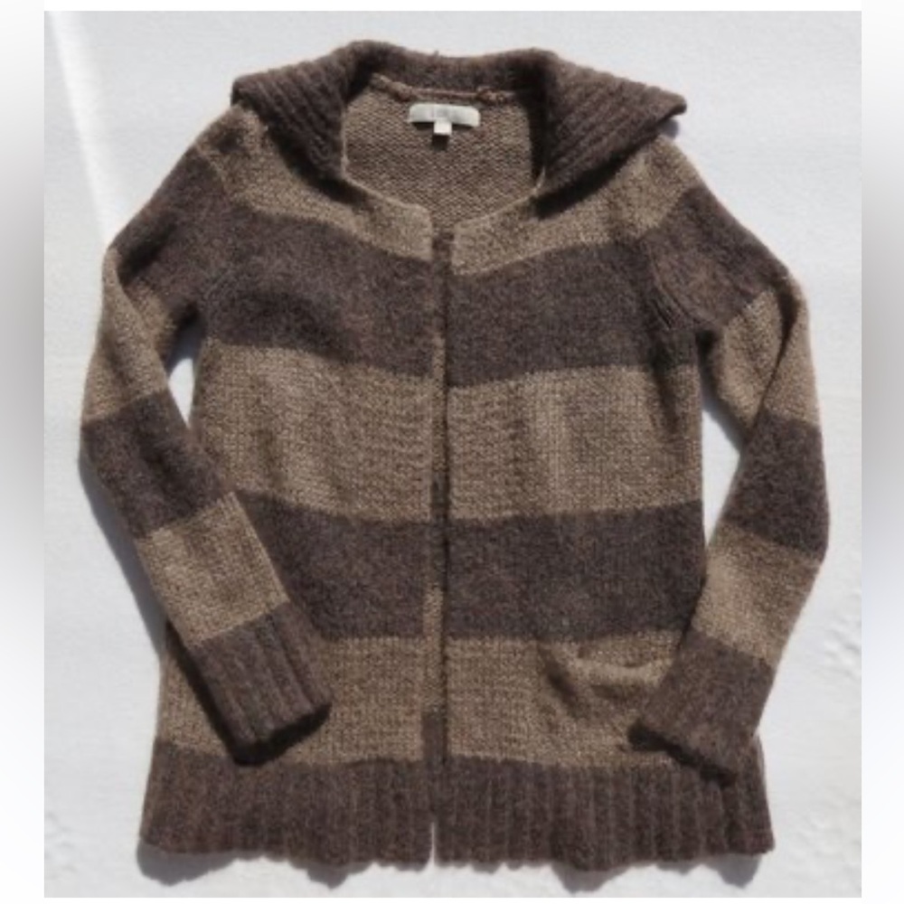 LOFT Mohair Brown Wide Stripe Open Cardigan Sweater XS - Picture 6 of 13